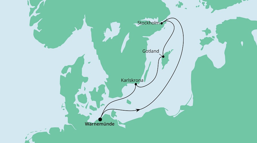 REISEBÜRO Wache Erfurt, Schnupperkreuzfahrt auf der AIDA 2023: Route der Kurzreise nach Schweden 1: Stockholm, Gotland, Karlskrona